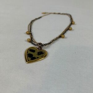 Betsey Johnson Heart Pendant Necklace Gold Tone Leopard Print Charm‎